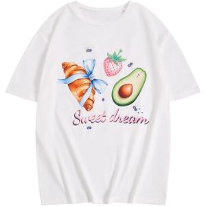 imageGirls Graphic Print Tee Shirt Round Neck Short Sleeve T Shirts Summer Cute Trendy TopsWhite With Patterned