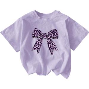 imageGirls Graphic Tee Shirt Short Sleeve Round Neck Preppy Casual Trendy Cute Summer TopsBow Purple
