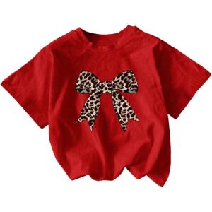 imageGirls Graphic Tee Shirt Short Sleeve Round Neck Preppy Casual Trendy Cute Summer TopsBow Red