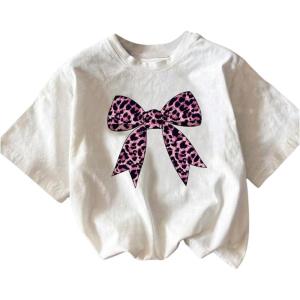 imageGirls Graphic Tee Shirt Short Sleeve Round Neck Preppy Casual Trendy Cute Summer TopsBow White