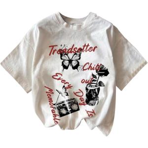 imageGirls Graphic Tee Shirt Short Sleeve Round Neck Preppy Casual Trendy Cute Summer TopsButterfly White