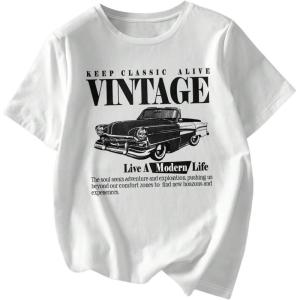 imageGirls Graphic Tee Shirt Short Sleeve Round Neck Preppy Casual Trendy Cute Summer TopsCar Patterned White