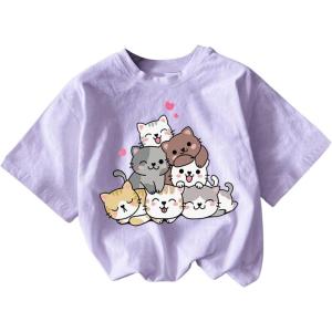 imageGirls Graphic Tee Shirt Short Sleeve Round Neck Preppy Casual Trendy Cute Summer TopsCartoon Purple