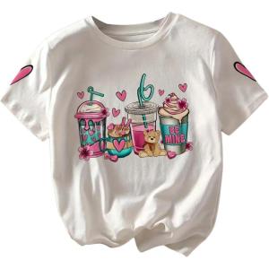 imageGirls Graphic Tee Shirt Short Sleeve Round Neck Preppy Casual Trendy Cute Summer TopsCartoon White