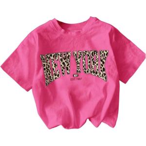 imageGirls Graphic Tee Shirt Short Sleeve Round Neck Preppy Casual Trendy Cute Summer TopsHot Pink Letter