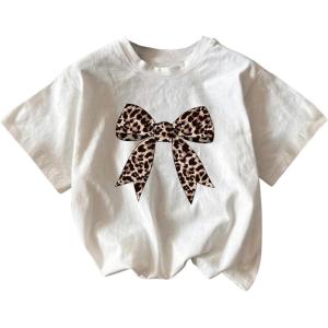 imageGirls Graphic Tee Shirt Short Sleeve Round Neck Preppy Casual Trendy Cute Summer TopsWhite Leopard