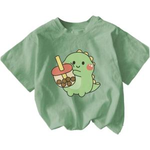 imageGirls Graphic Tees Short Sleeve Bow Print Tee Tops Crew Neck Drop Shoulder Casual Summer T ShirtsGreen