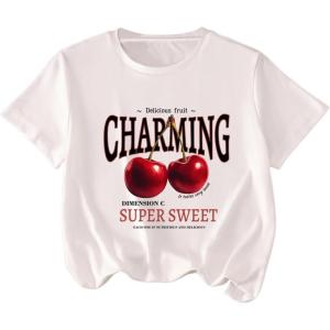 imageGirls Graphic Tees Short Sleeve Bow Print Tee Tops Crew Neck Drop Shoulder Casual Summer T ShirtsWhite Deep Red