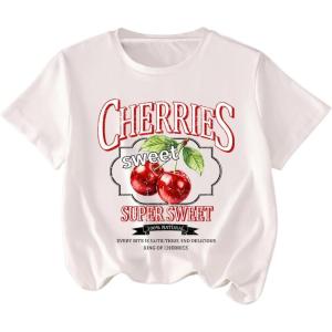 imageGirls Graphic Tees Short Sleeve Bow Print Tee Tops Crew Neck Drop Shoulder Casual Summer T ShirtsWhite Red