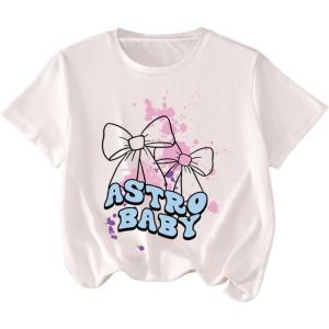 imageGirls Graphic Tees Short Sleeve Bow Print Tee Tops Crew Neck Drop Shoulder Casual Summer T ShirtsWhite and Blue