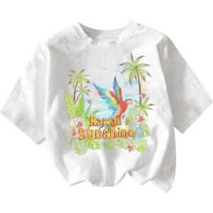 imageGirls Graphic Tees Short Sleeve Bow Print Tee Tops Crew Neck Drop Shoulder Casual Summer T ShirtsWhite and Green