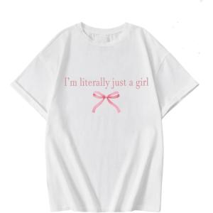 imageGirls Graphic Tees Short Sleeve Crewneck T Shirt Preppy Cute Tops Casual Summer Tee TopsBowknot White