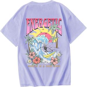 imageGirls Graphic Tees Short Sleeve Crewneck T Shirt Preppy Cute Tops Casual Summer Tee TopsLight Purple