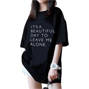 imageGirls Letter Print Short Sleeve T Shirts Casual Crew Neck Summer Graphic Tee TopsBlack