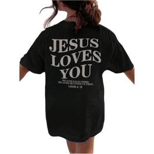 imageGirls Letter Print T Shirt Half Sleeve Drop Shoulder Crew Neck Oversized Tee TopsBlack