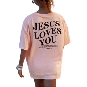 imageGirls Letter Print T Shirt Half Sleeve Drop Shoulder Crew Neck Oversized Tee TopsPink