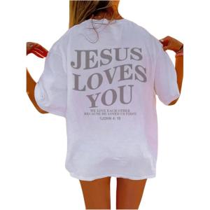 imageGirls Letter Print T Shirt Half Sleeve Drop Shoulder Crew Neck Oversized Tee TopsWhite