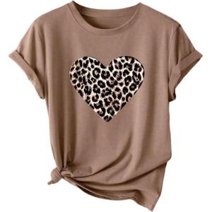 imageGirls Summer Tee Tops Cartoon Print Short Sleeve Round Neck Casual Cute T Shirt for GirlsChocolate Brown