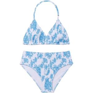 imageGirls Tie Dye Smocked 2 Piece Swimwear Sets Backless Halter Bikini Cute Brief Bathing SuitBlue