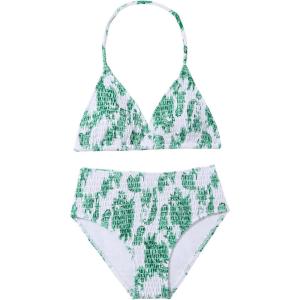 imageGirls Tie Dye Smocked 2 Piece Swimwear Sets Backless Halter Bikini Cute Brief Bathing SuitGreen
