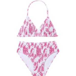 imageGirls Tie Dye Smocked 2 Piece Swimwear Sets Backless Halter Bikini Cute Brief Bathing SuitPink