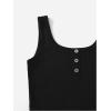 imageGirls 2 Piece Outfits Waffle Knit Scoop Neck Button Down Crop Tank Tops Paperbag Waist Track ShortsBlack