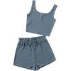 imageGirls 2 Piece Outfits Waffle Knit Scoop Neck Button Down Crop Tank Tops Paperbag Waist Track ShortsDusty Blue