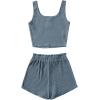 imageGirls 2 Piece Outfits Waffle Knit Scoop Neck Button Down Crop Tank Tops Paperbag Waist Track ShortsDusty Blue