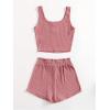 imageGirls 2 Piece Outfits Waffle Knit Scoop Neck Button Down Crop Tank Tops Paperbag Waist Track ShortsDusty Pink