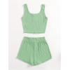 imageGirls 2 Piece Outfits Waffle Knit Scoop Neck Button Down Crop Tank Tops Paperbag Waist Track ShortsLight Green