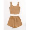 imageGirls 2 Piece Outfits Waffle Knit Scoop Neck Button Down Crop Tank Tops Paperbag Waist Track ShortsLight Khaki