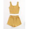 imageGirls 2 Piece Outfits Waffle Knit Scoop Neck Button Down Crop Tank Tops Paperbag Waist Track ShortsPure Yellow