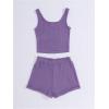 imageGirls 2 Piece Outfits Waffle Knit Scoop Neck Button Down Crop Tank Tops Paperbag Waist Track ShortsPurple