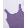 imageGirls 2 Piece Outfits Waffle Knit Scoop Neck Button Down Crop Tank Tops Paperbag Waist Track ShortsPurple