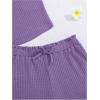 imageGirls 2 Piece Outfits Waffle Knit Scoop Neck Button Down Crop Tank Tops Paperbag Waist Track ShortsPurple