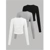 imageGirls 3 Pack Long Sleeve T Shirt Crew Neck Ruched Slim Fit Tops Casual Basic Tees Fall ClothesMulticolor