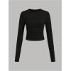 imageGirls 3 Pack Long Sleeve T Shirt Crew Neck Ruched Slim Fit Tops Casual Basic Tees Fall ClothesMulticolor