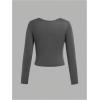 imageGirls 3 Pack Long Sleeve T Shirt Square Neck Slim Fit Basic Tee Tops Soft Fall TopsBlack Grey White