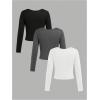 imageGirls 3 Pack Long Sleeve T Shirt Square Neck Slim Fit Basic Tee Tops Soft Fall TopsBlack Grey White