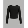 imageGirls 3 Pack Long Sleeve T Shirt Square Neck Slim Fit Basic Tee Tops Soft Fall TopsBlack Grey White