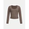 imageGirls 3 Pack Long Sleeve T Shirt Square Neck Slim Fit Basic Tee Tops Soft Fall TopsMocha Brown