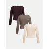 imageGirls 3 Pack Long Sleeve T Shirt Square Neck Slim Fit Basic Tee Tops Soft Fall TopsMocha Brown