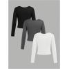 imageGirls 3 Pack Long Sleeve T Shirt Square Neck Slim Fit Basic Tee Tops Soft Fall TopsPure Grey