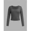 imageGirls 3 Pack Long Sleeve T Shirt Square Neck Slim Fit Basic Tee Tops Soft Fall TopsPure Grey