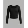 imageGirls 3 Pack Long Sleeve T Shirt Square Neck Slim Fit Basic Tee Tops Soft Fall TopsRed