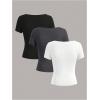 imageGirls 3 Packs Basic Tees Shirts Tops Square Neck Short Sleeve Slim Fit Summer Clothes Base Layer TeesMulticolor