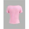imageGirls 3 Packs Basic Tees Shirts Tops Square Neck Short Sleeve Slim Fit Summer Clothes Base Layer TeesWatermelon Pink