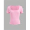 imageGirls 3 Packs Basic Tees Shirts Tops Square Neck Short Sleeve Slim Fit Summer Clothes Base Layer TeesWatermelon Pink