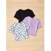 imageGirls 3 Packs Graphic Tees Butterfly Embroidery Short Sleeve T Shirt Crewneck Slim Fit TopsMulticolor