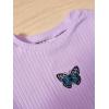 imageGirls 3 Packs Graphic Tees Butterfly Embroidery Short Sleeve T Shirt Crewneck Slim Fit TopsMulticolor